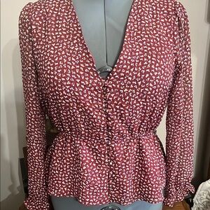 Madewell Red Peplum Buttoned Blouse